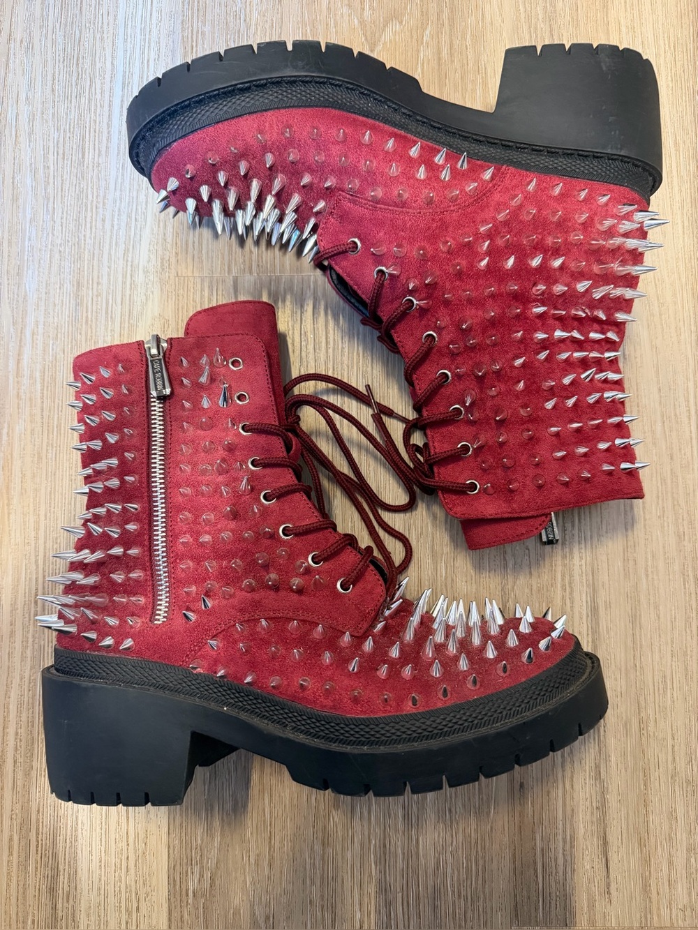 Cape Robbin Red Spiked Studded Combat Boots Women Size 7 Punk Goth Lace Up